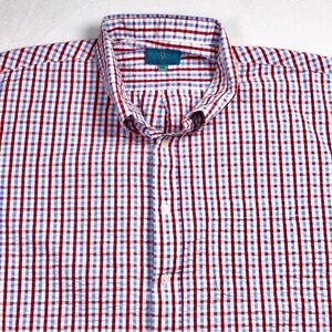 Castaway Nantucket Island Button Down Shirt L/S Seersucker Red Blue Check XXL